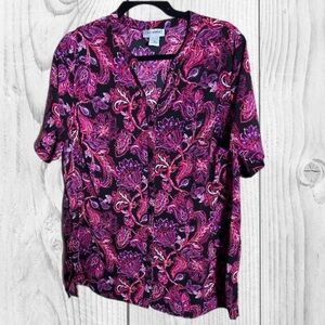 Catherines  Floral Button Down Paisley Shirt office casual church 0x 14-16
